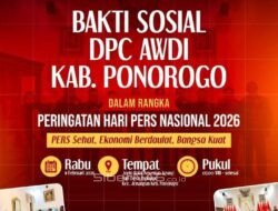 Peringati Hari Pers Nasional, AWDI Ponorogo Gelar Baksos : Penyaluran Empat Bedah Rumah, Dua Gerobak UMKM, Santunan Anak Yatim dan Sembako Untuk Masyarakat